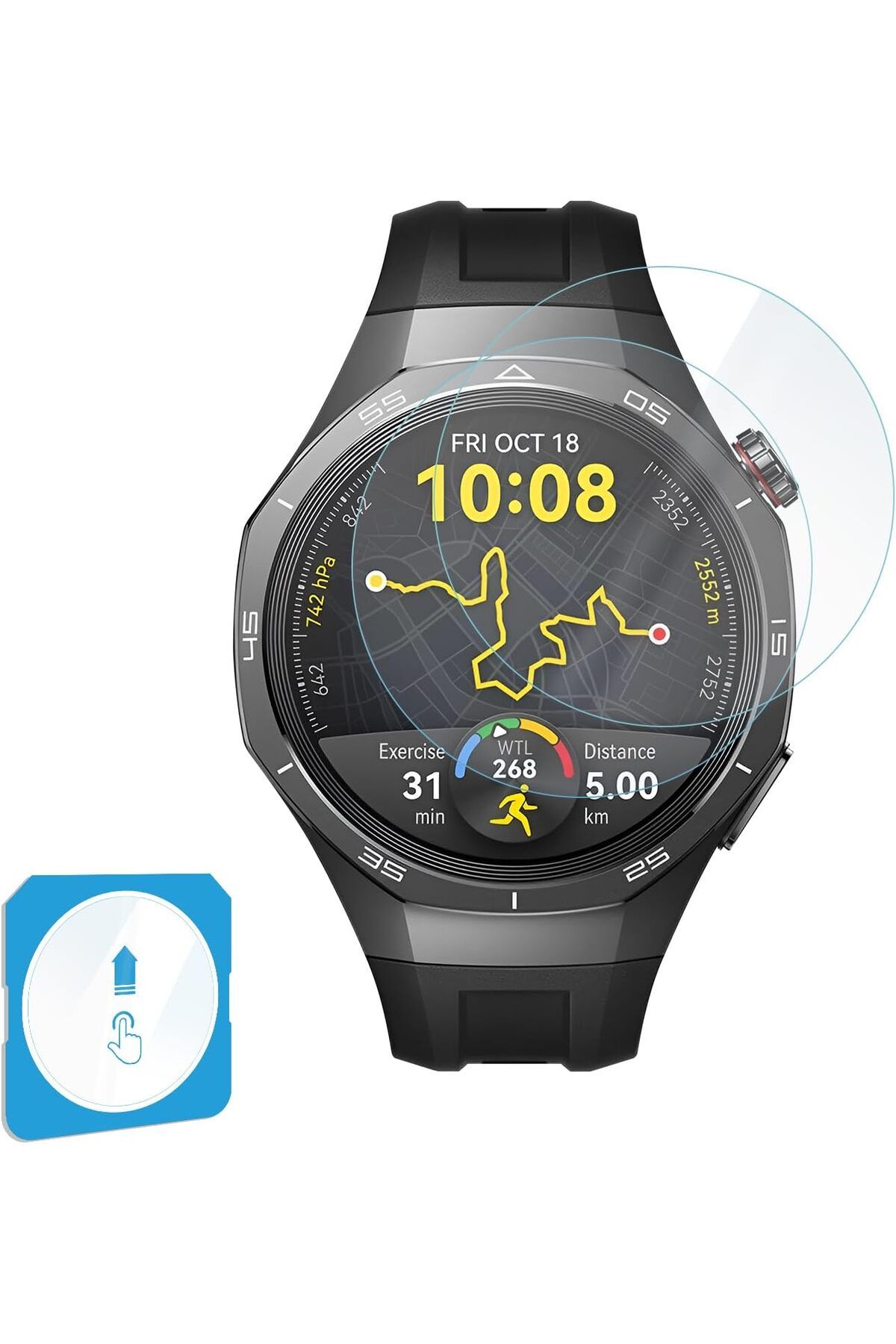KDROĞLU KDROGLU Watch GT5 Pro 46mm için 2'li Paket (2 Adet) Kolay Kurulum Otomatik Hizalama Aparatlı Şeff