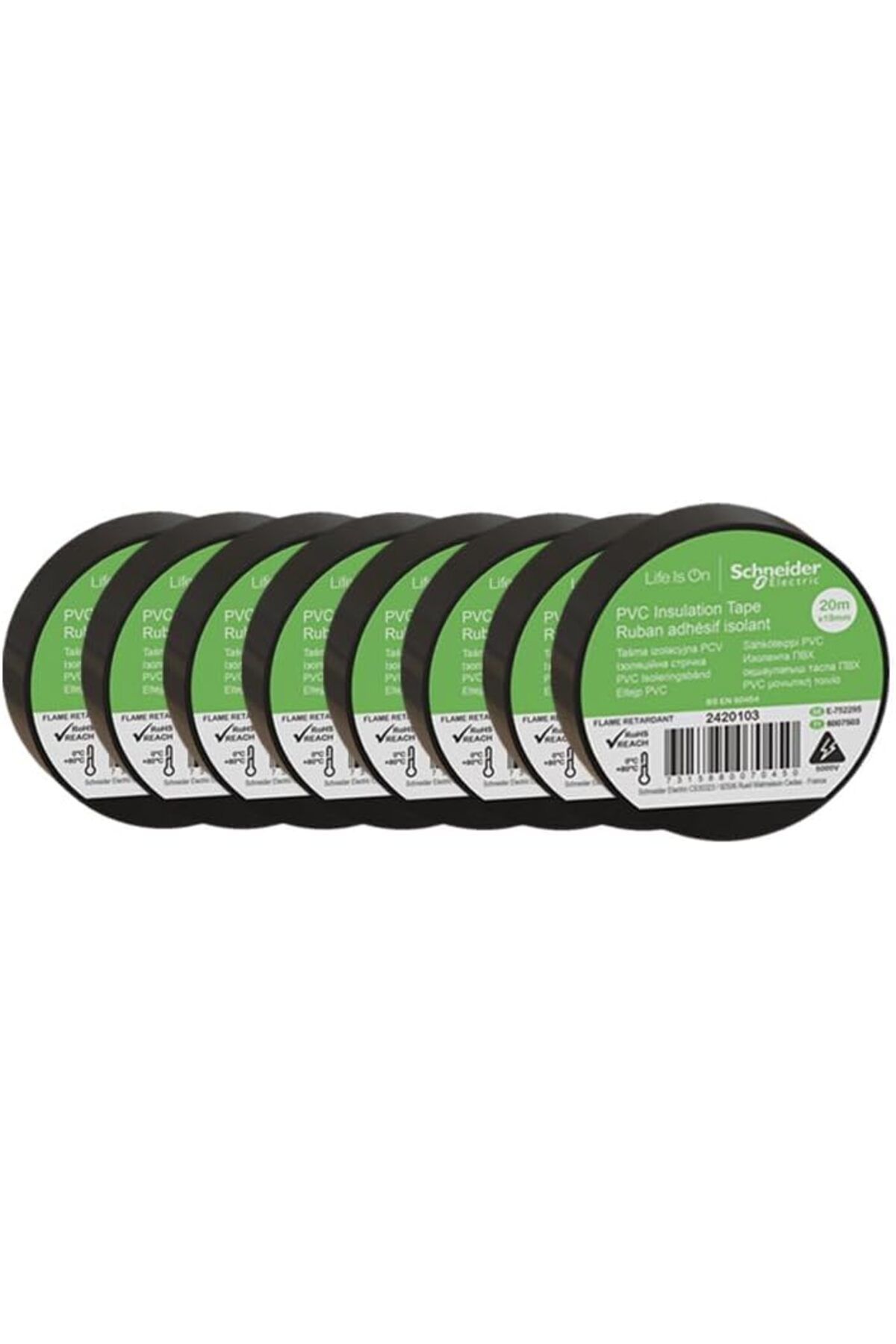 STOREMAX ekn 2420103 8 Adet 19 mm x 20 Metre Siyah İzole Elektrik Bandı nci mn 1133631