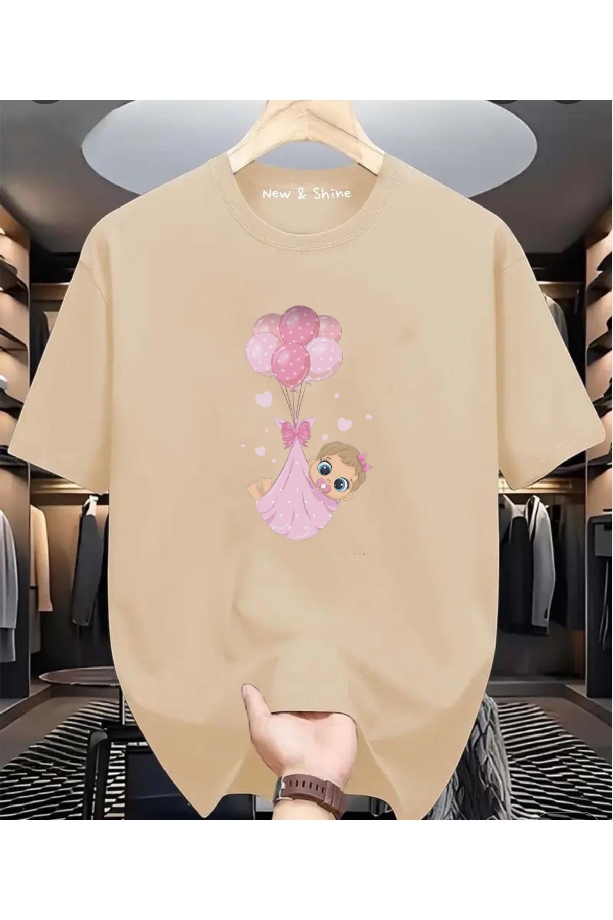 New Shine Kız Bebek Baskılı Büyük Beden Oversize T-Shirt