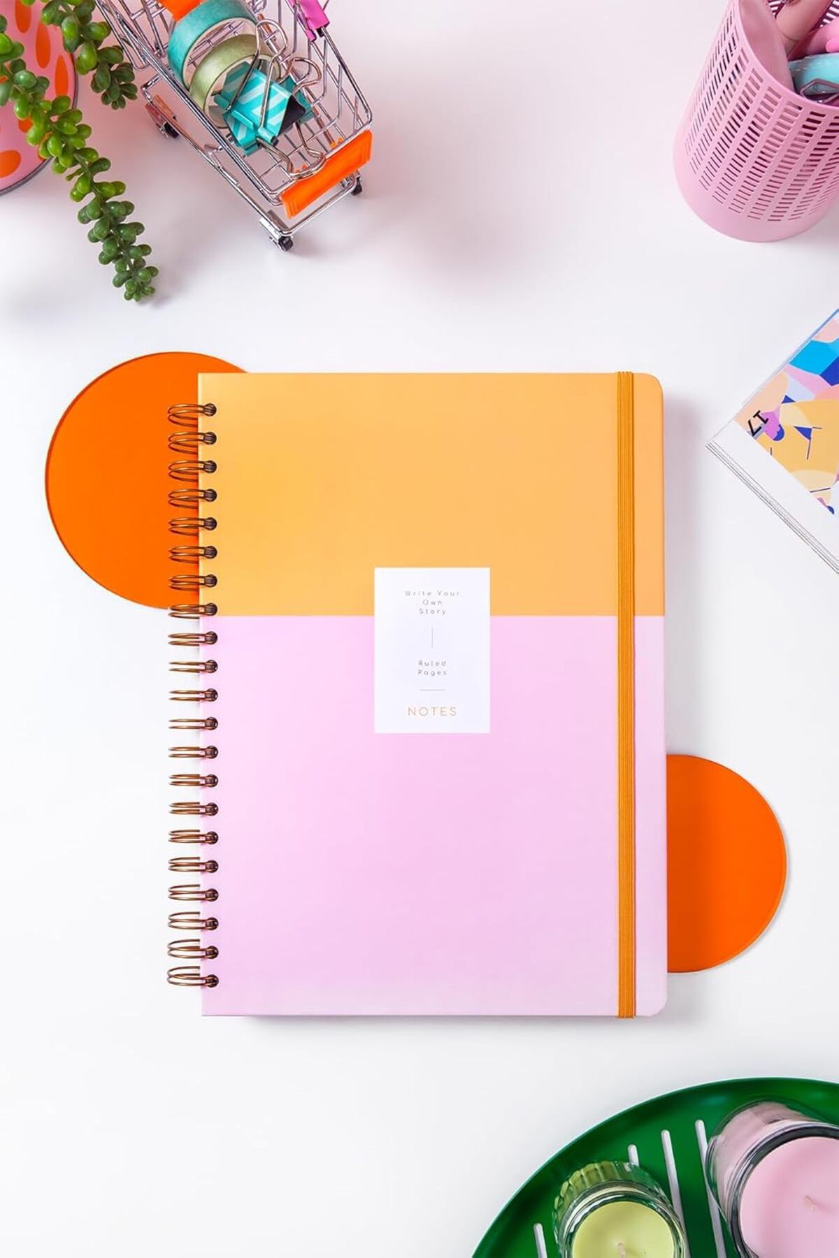 KDROĞLU plamystical 20x28 Spiralli Sert Kapak Lastikli Çizgili Not Defteri Pembe newing 1139529