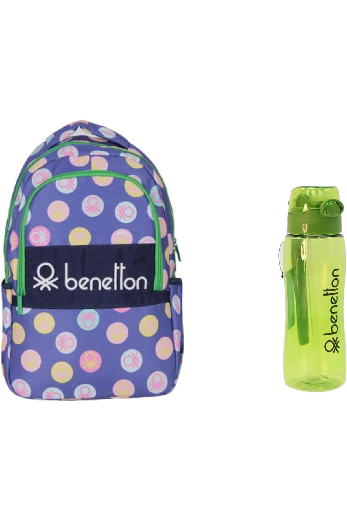 DERİK Mor - Puantiyeli Sırt Çantası 70722 + 700 ml + Yeşil Su matarası - Set hrn 1122015