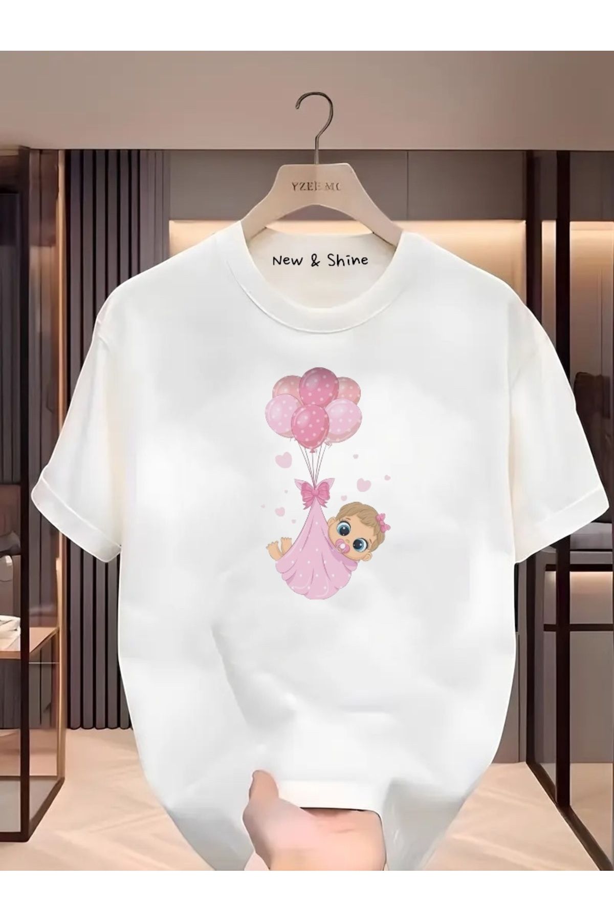 New Shine Kız Bebek Baskılı Büyük Beden Oversize T-Shirt