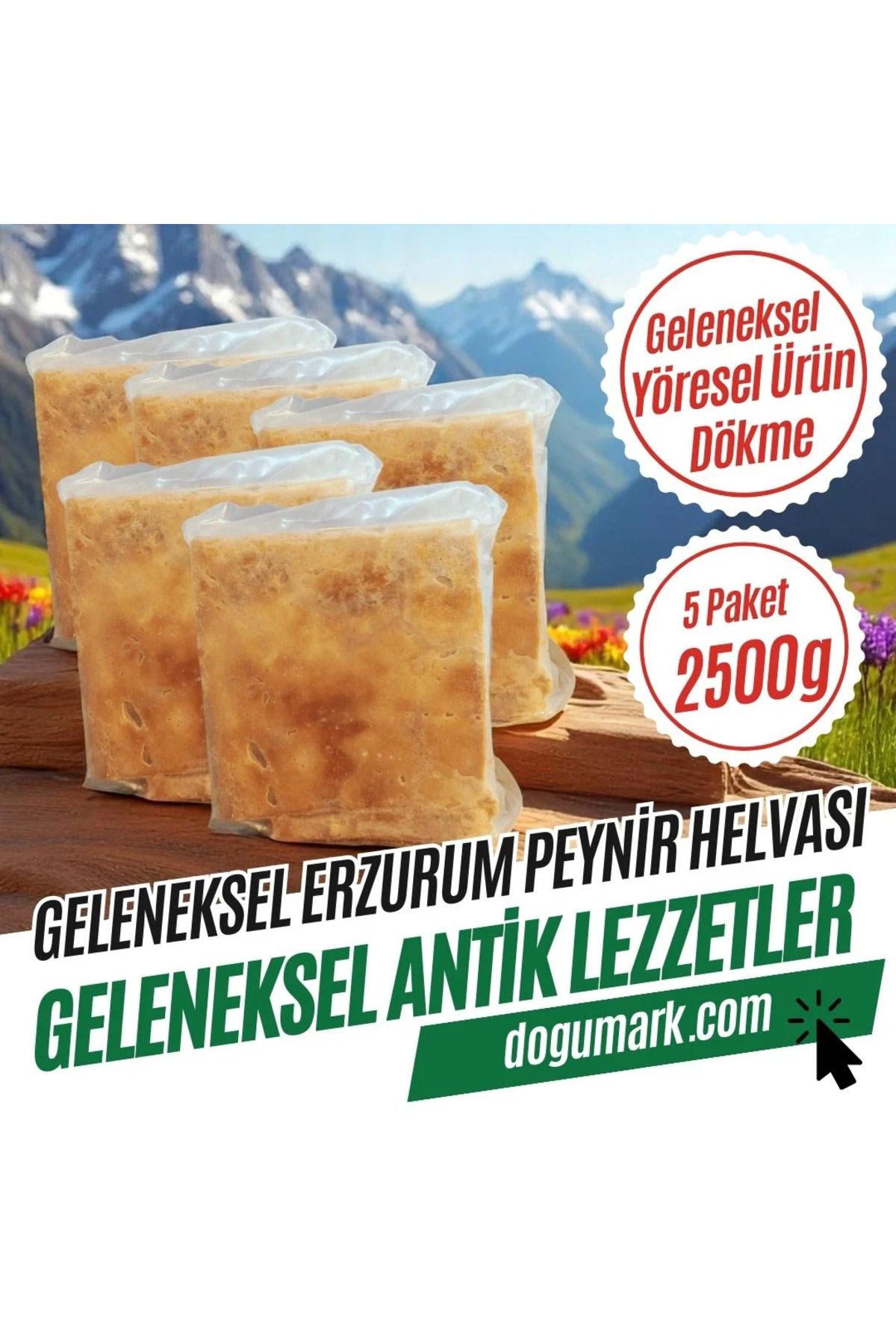 DoğuMark (5 Paket 2500g) Geleneksel Erzurum Peynir Helvası (5 Paket 2500g) Dökme