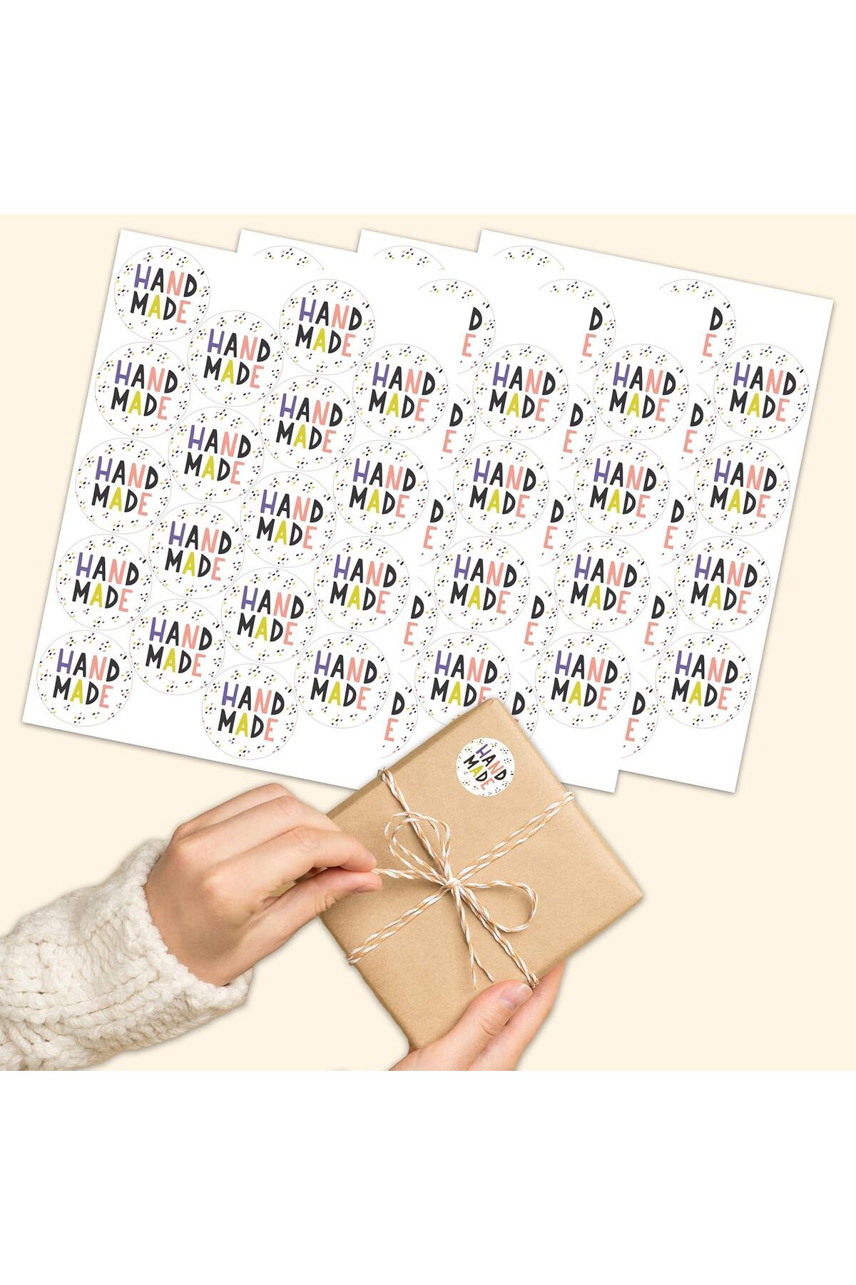 MEGOBİNE WHERE Handmade Sticker Yuvarlak Paketleme Etiketleri - Hediye Paketleri İçin - 72 Adet 4 cm Çapı