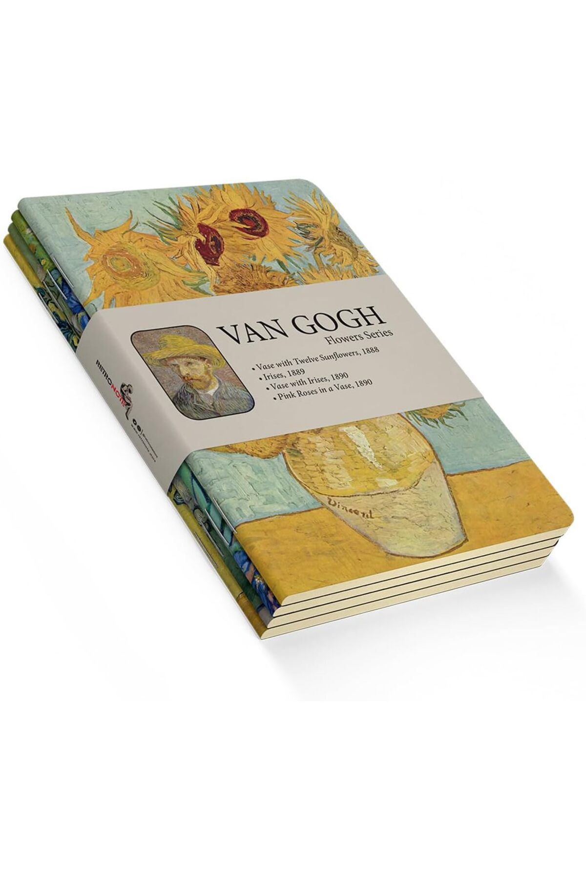 KDROĞLU KDROGLU Flowers Series - A5, Van Gogh 4'lü Defter Seti III, Çizgisiz, Toplam 256 Sayfa, Her biri 6