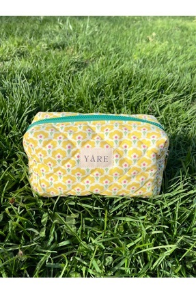 Yare Atelier Sarı Renk Kumaş Makyaj Çantası, Taşınabilir Makyaj Çantası Seyah...