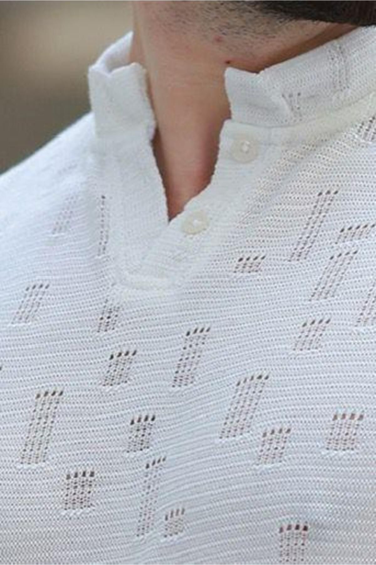 Madmext-Ανδρικό μπλουζάκι Ecru Judge Collar Basic E7148 4