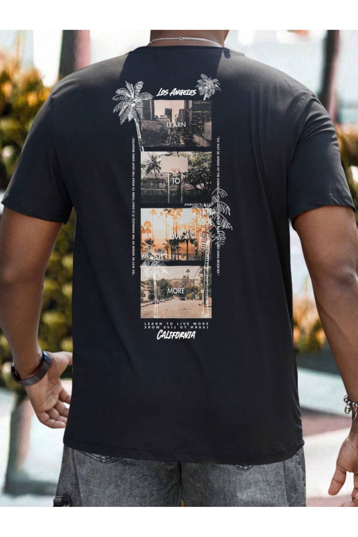 ALEGORİ Unisex Kadın/Erkek Los Angeles Renkli Özel Baskılı Oversize Pamuk Penye T-Shirt