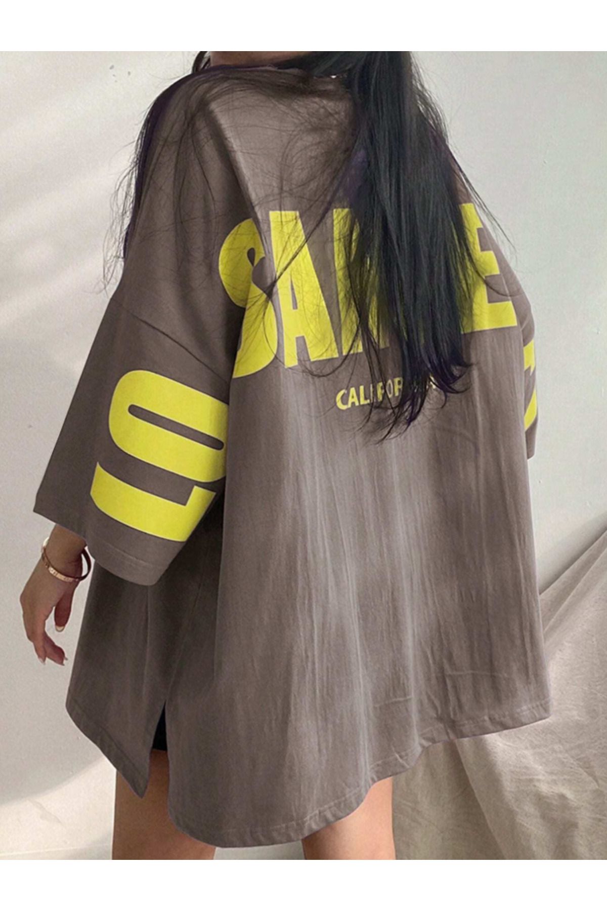 ALEGORİ Unisex Kadın/Erkek Los Angeles Renkli Özel Baskılı Oversize Pamuk Penye T-Shirt