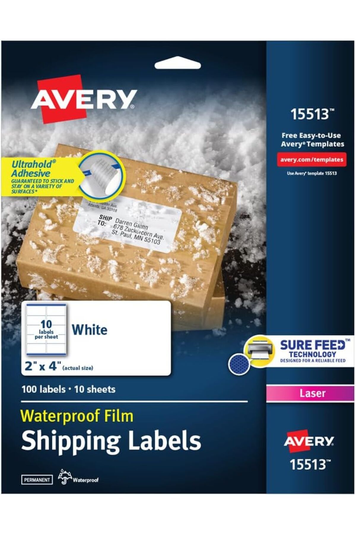 DERİK Simurg Sure Feed & TrueBlock 2" x 4", 100 Beyaz Lazer Etiketli Su Geçirmez Kargo Etiketleri (15
