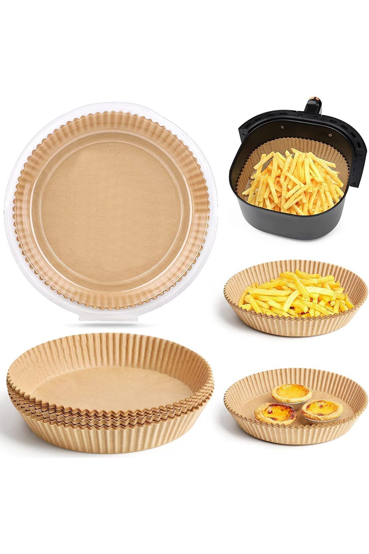 KDROĞLU plamystical Airfryer Pişirme Kağıdı 50 Adet Yuvarlak Fırın Tepsisi Yanmaz Yapışmaz Gıda Par