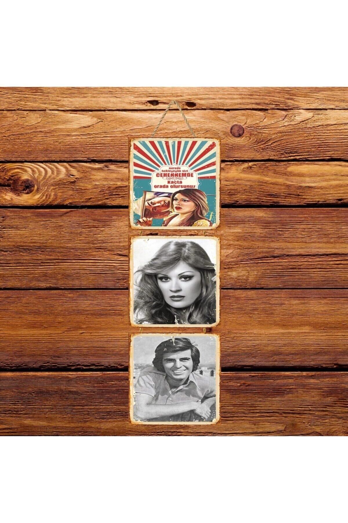 TAKIFİX Gülşen Bubikoğlu Tarık Akan Üçlü Retro Ahşap Poster