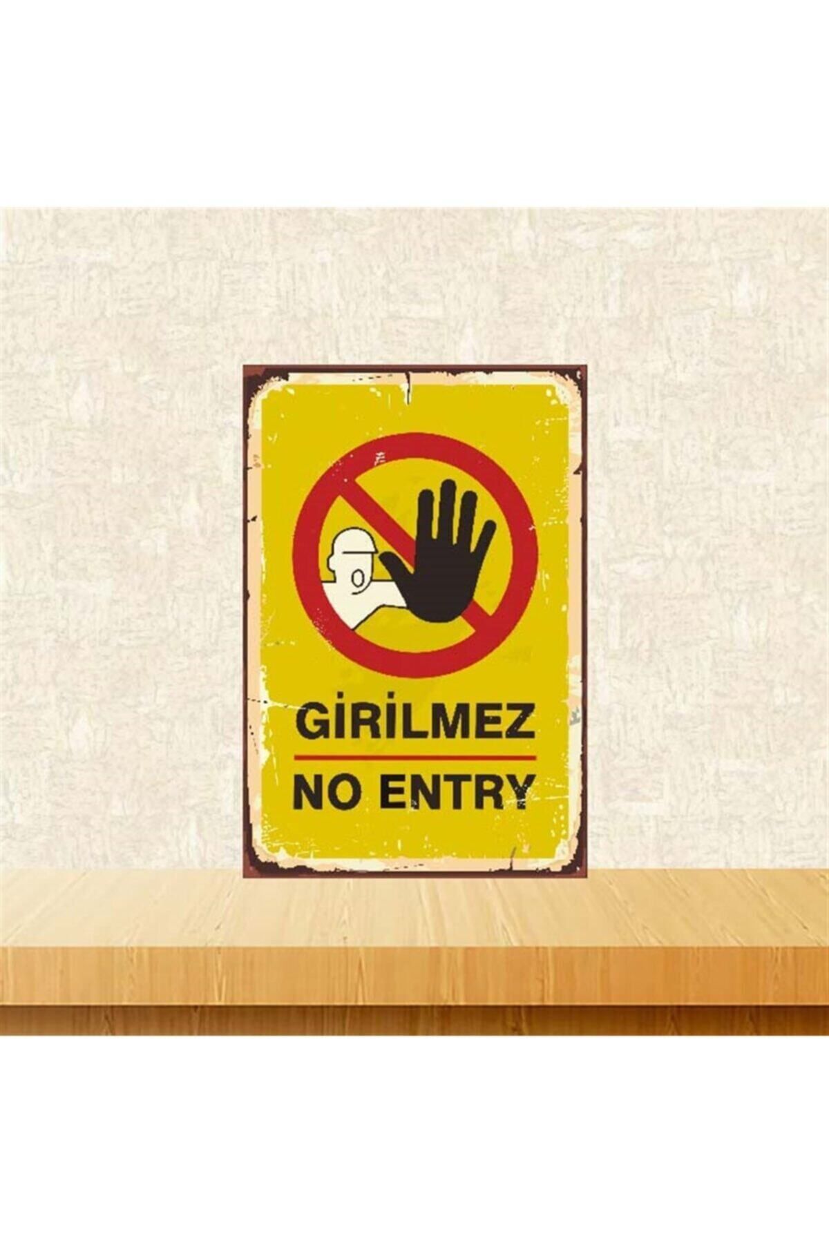 TAKIFİX Girilmez No Entry 20-30 Cm Retro Ahşap Poster