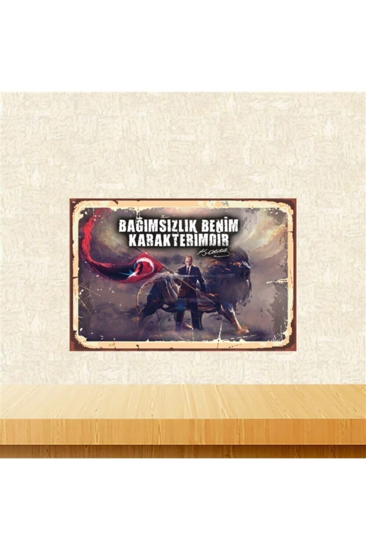 TAKIFİX Bağımsızlık Benim Karakterimdir Retro Ahşap Tablo Tkfx5504