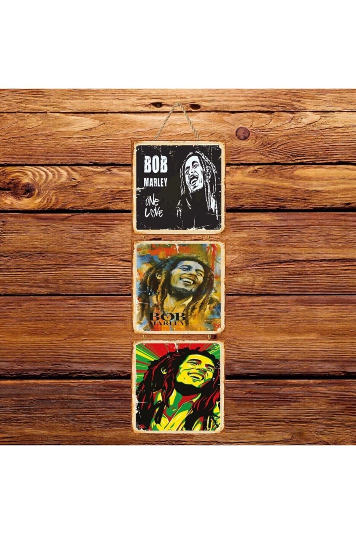 TAKIFİX Bob Marley Üçlü Retro Ahşap Poster