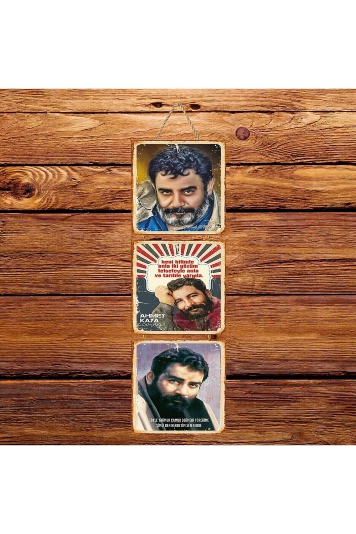 TAKIFİX Ahmet Kaya Iki Gözüm Üçlü Retro Ahşap Poster