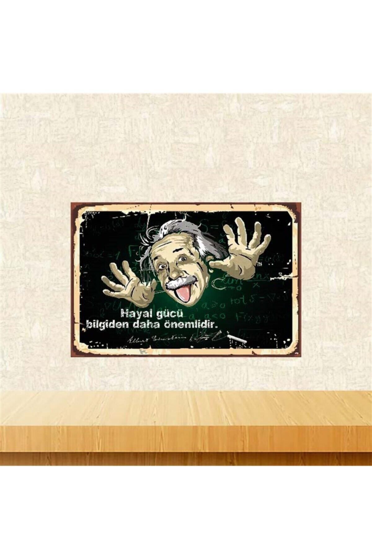 TAKIFİX Hayal Gücü Bilgiden Daha Önemlidir Albert Einstein 20-30 Cm Retro Ahşap Poster