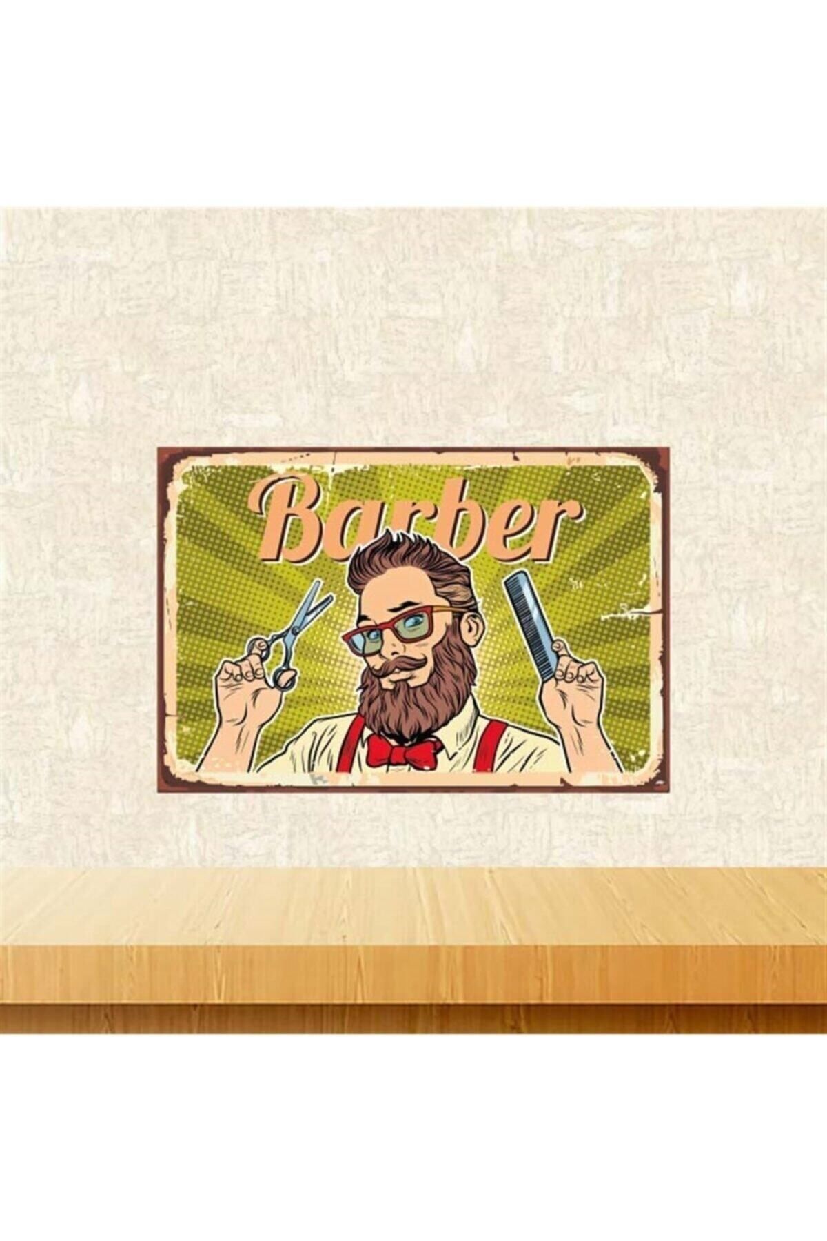 TAKIFİX Barber 20-30 Cm Retro Ahşap Poster Tkfx4203