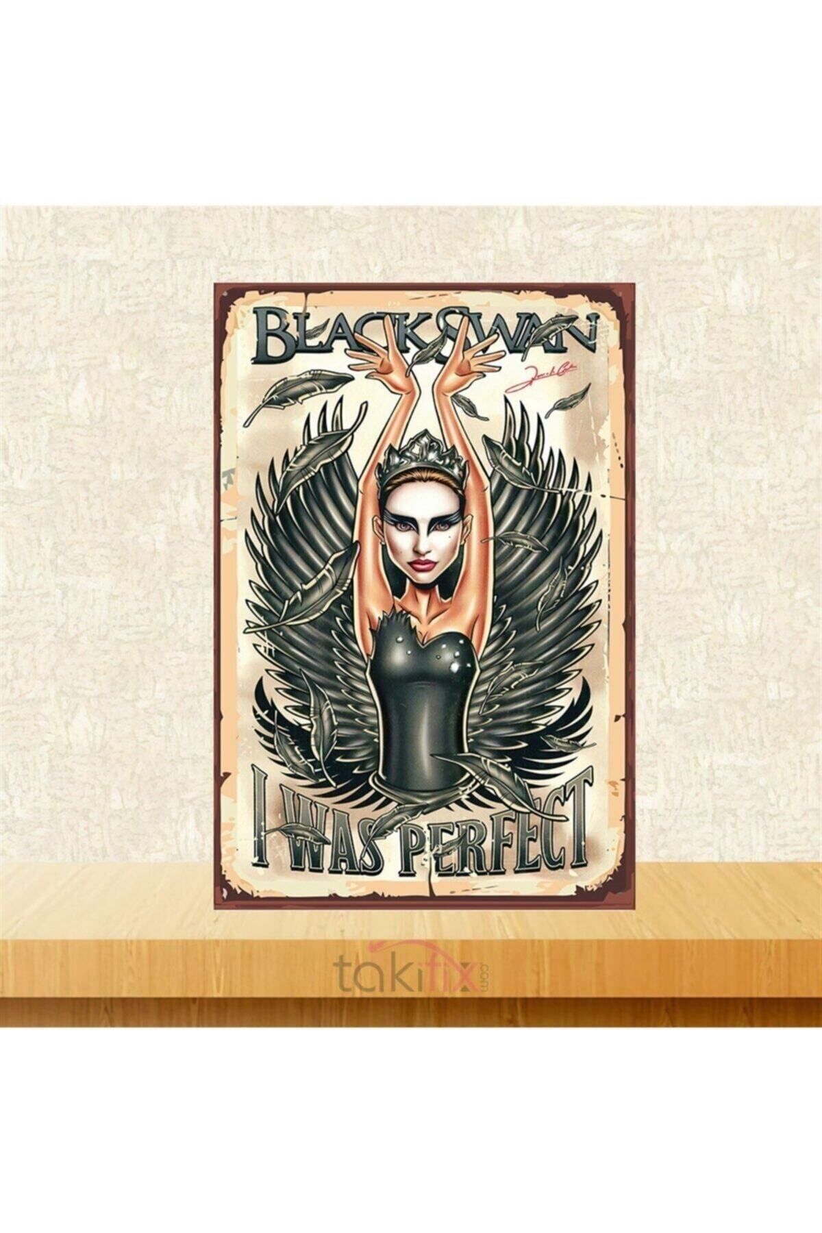 TAKIFİX Black Swan 20-30 Cm Retro Ahşap Poster