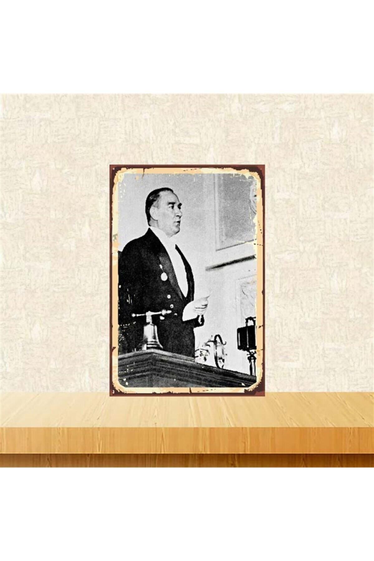TAKIFİX Mustafa Kemal Atatürk Retro Ahşap Poster 20-30 cmTkfx3899