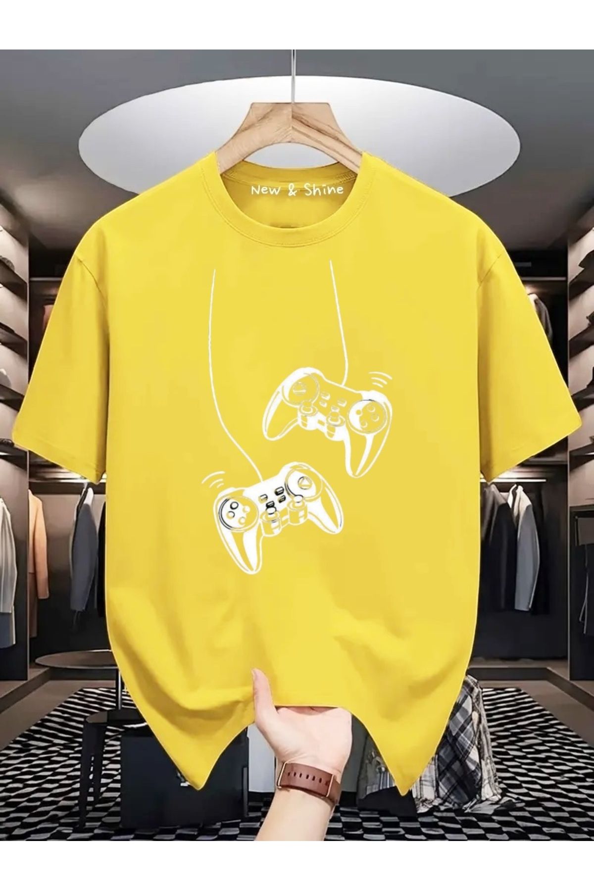 New Shine Gamer Kollar Baskılı Büyük Beden Oversize T-Shirt