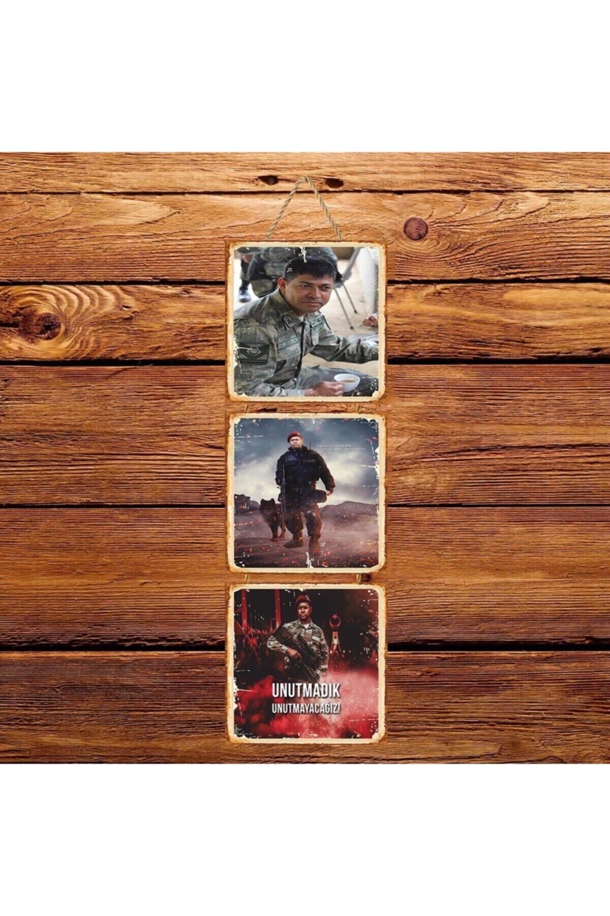TAKIFİX Ömer Halis Demir Unutmayacağız Üçlü Retro Ahşap Poster