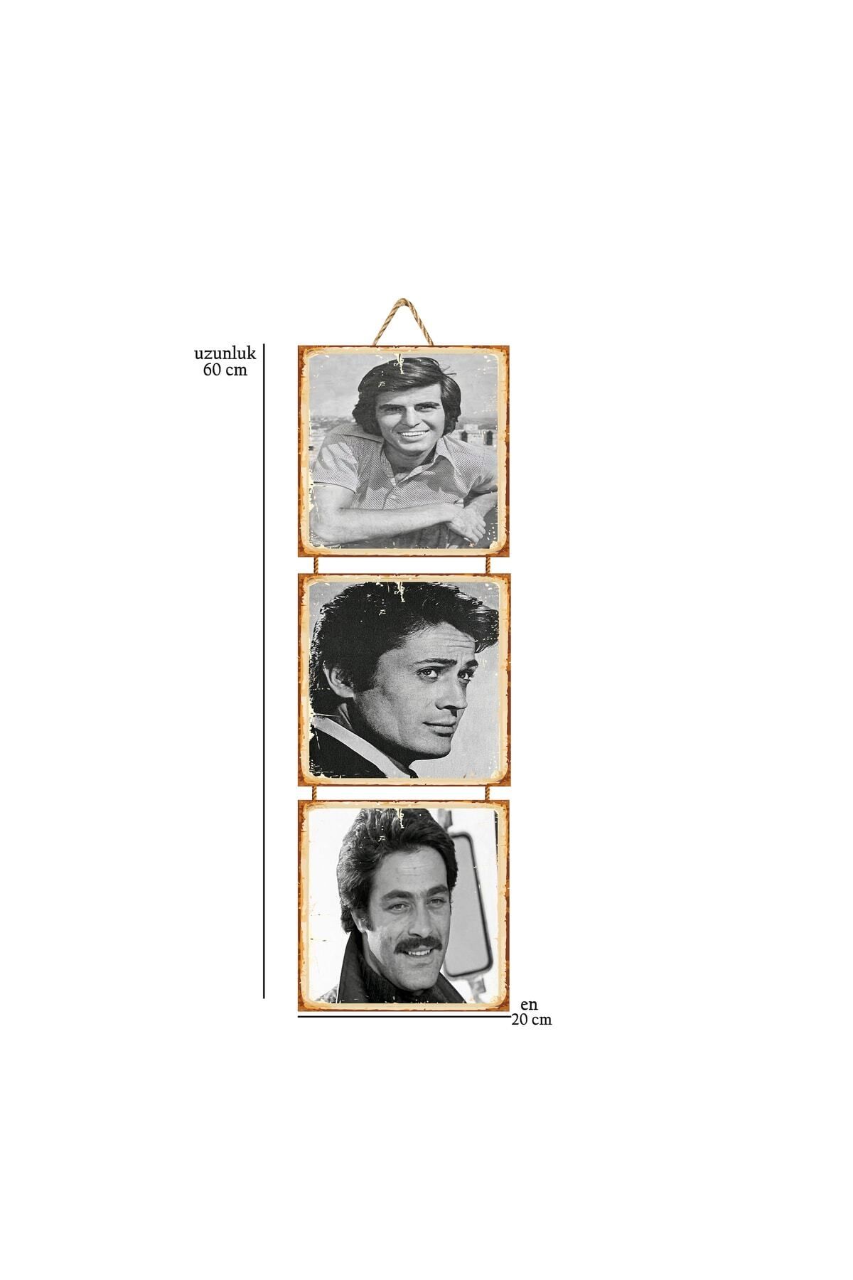 TAKIFİX Tarık Akan Cüneyt Arkın Kadir Inanır Üçlü 20x20 Cm Ahşap Poster