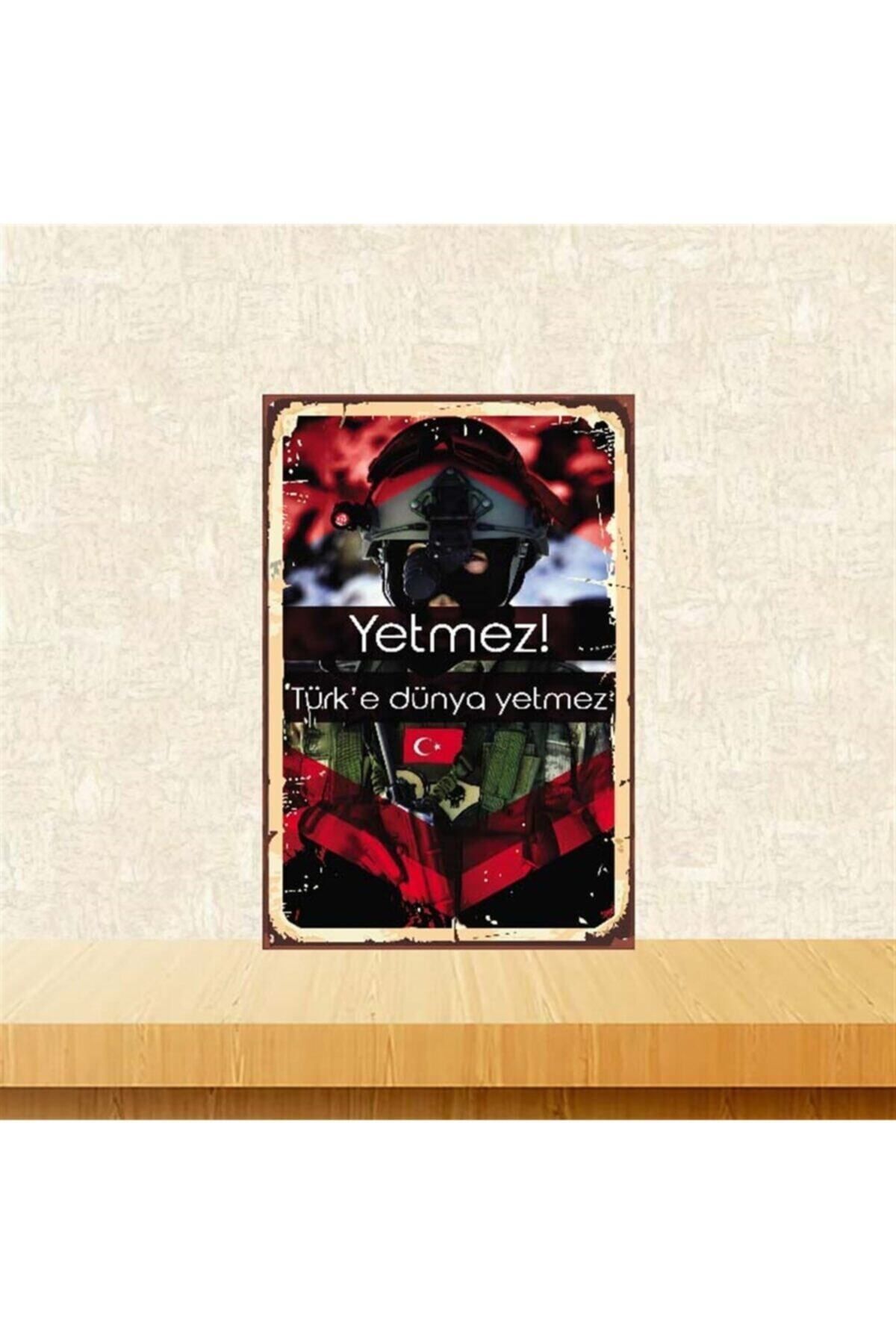 TAKIFİX Türke Dünya Yetmez 20-30 cm Retro Ahşap Poster