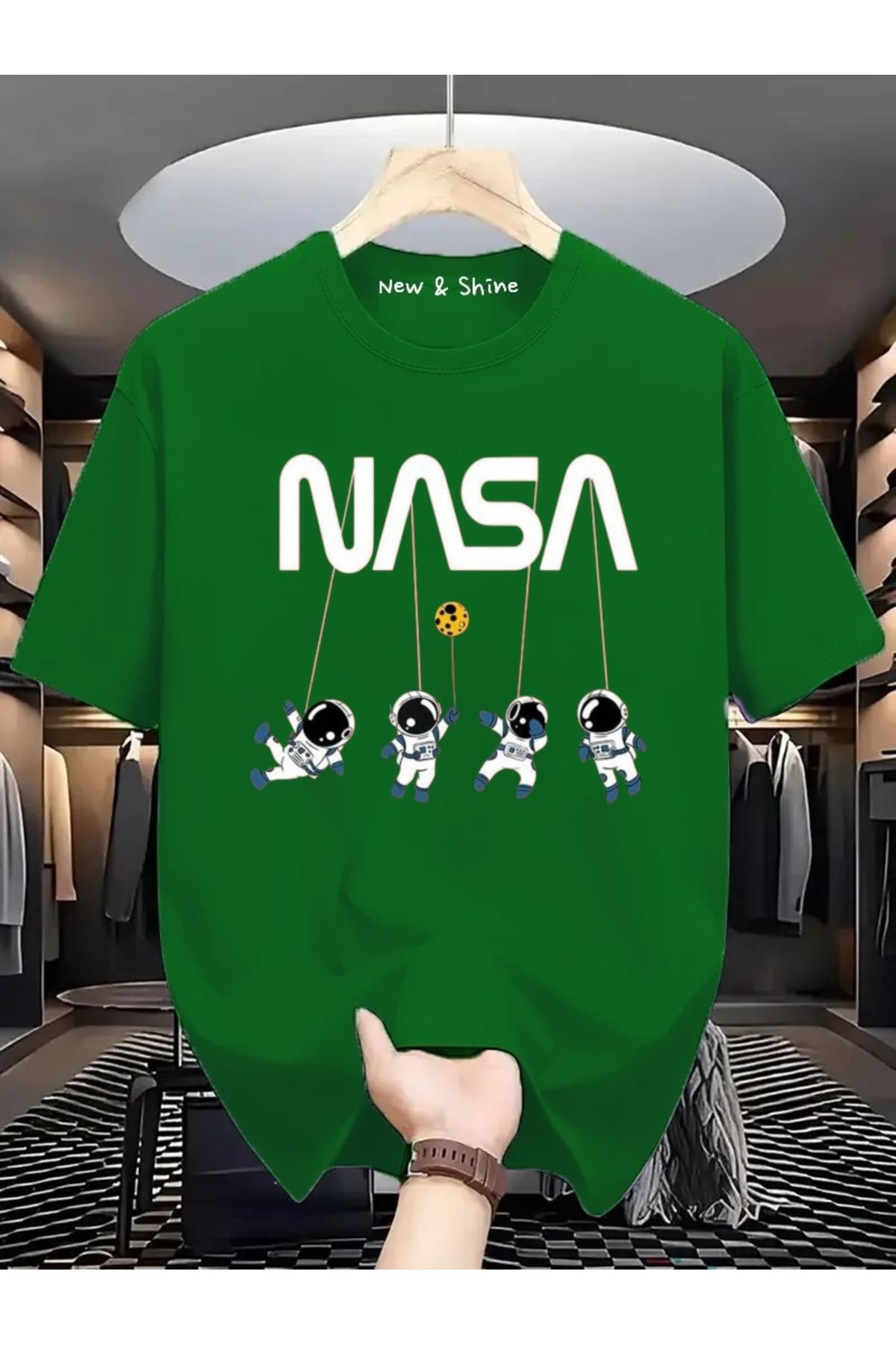 New Shine NASA Baskılı Büyük Beden Oversize T-Shirt