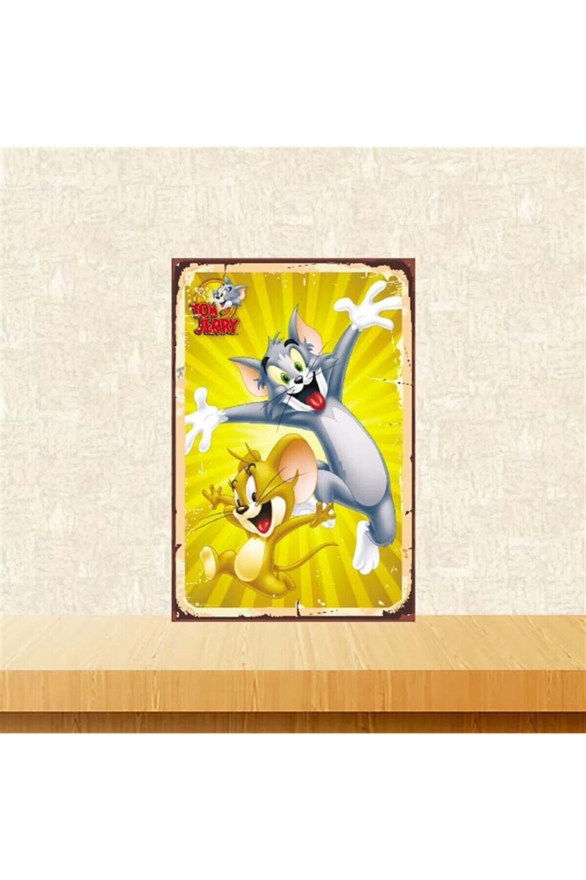 TAKIFİX Tom And Jerry Tasarımlı Retro Ahşap Poster 20-30 cm
