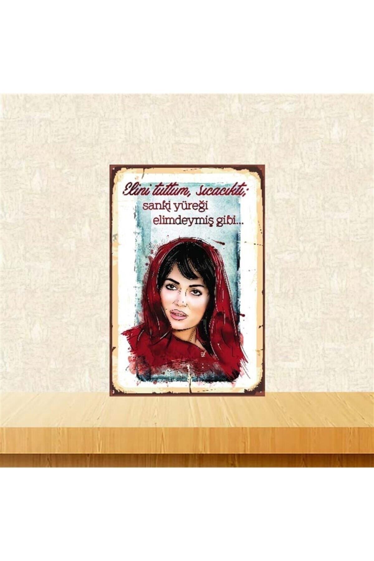 TAKIFİX Elini Tuttum Sıcaktı Türkan Şoray 20-30 Cm Retro Ahşap Poster