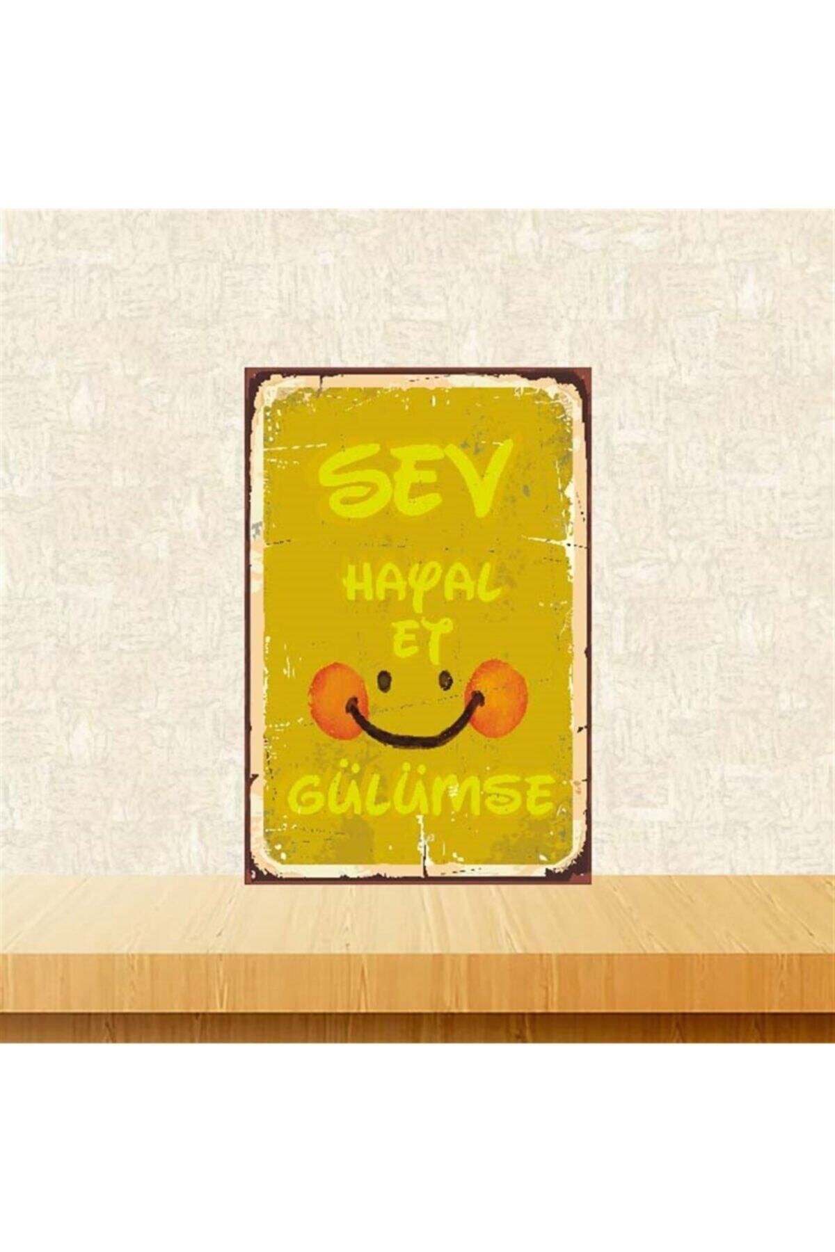 TAKIFİX Sev Hayal Et Gülümse Retro Ahşap Poster 20-30 cm