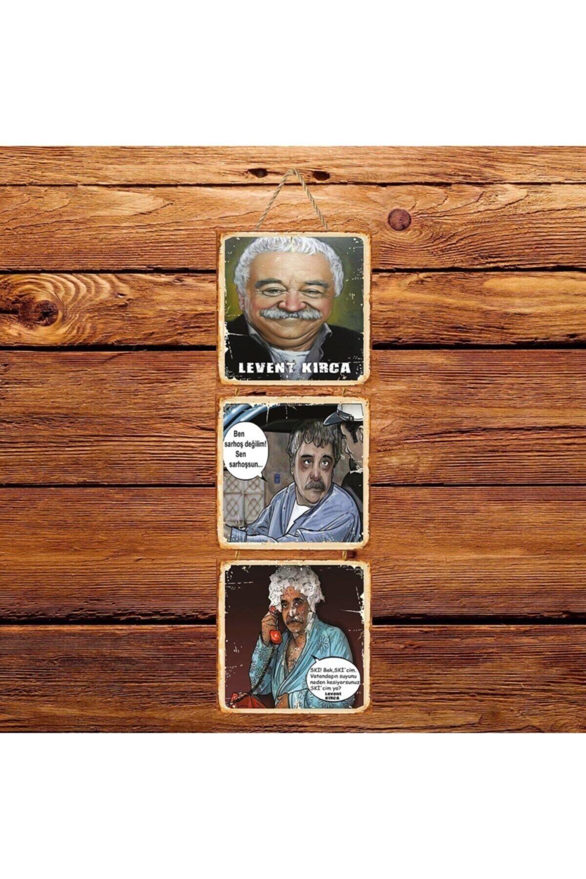 TAKIFİX Levent Kırca Üçlü Retro Ahşap Poster