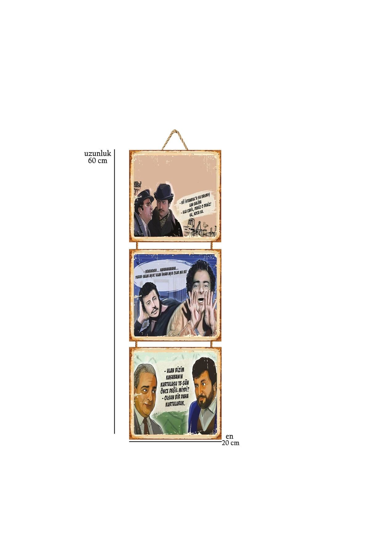 TAKIFİX Zeki Alasya Metin Akpınar Replikleri 20x20 Cm Üçlü Ahşap Poster