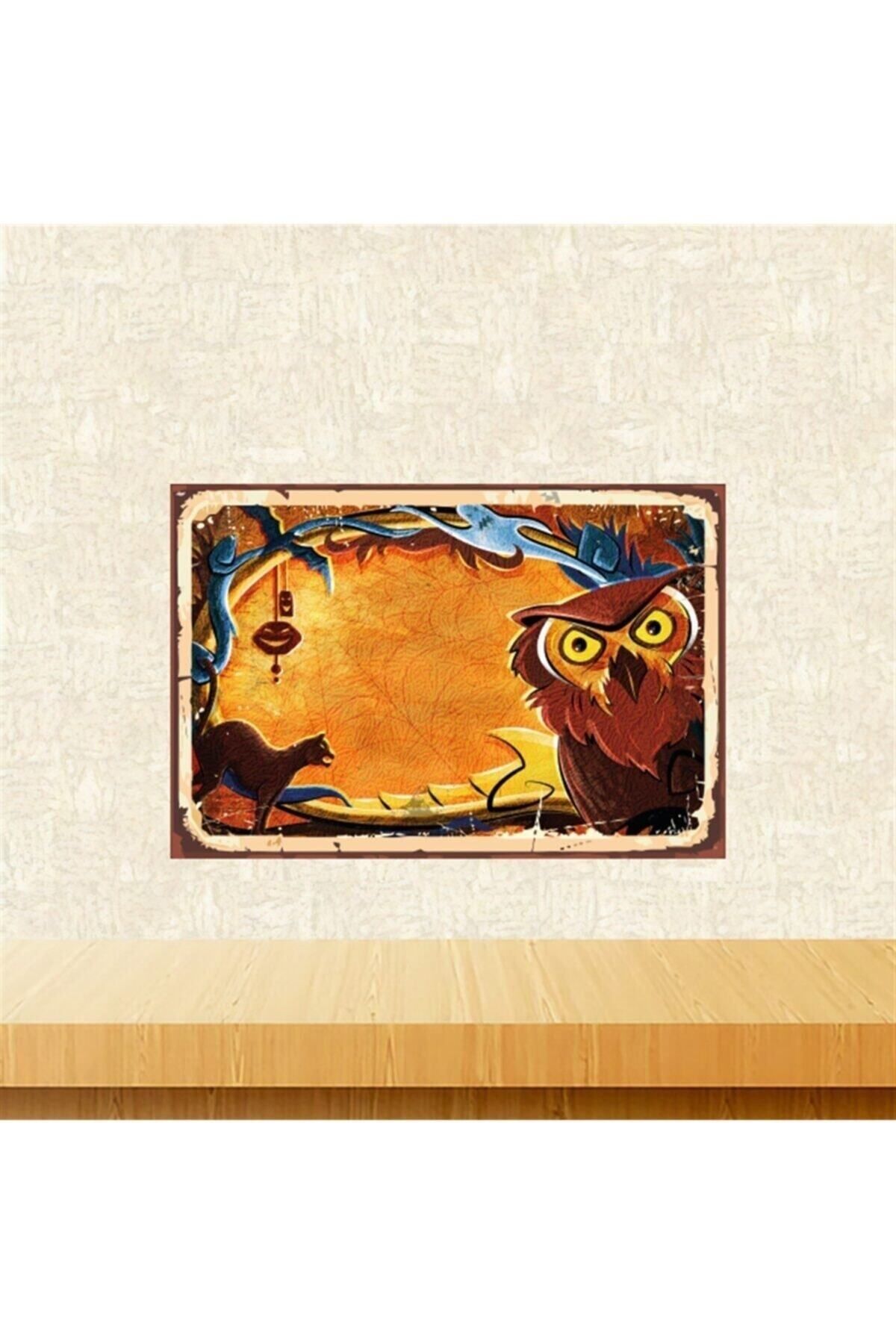 TAKIFİX Halloween Baykuş Tasarımlı 20-30 Cm Retro Ahşap Tablo Tkfx5498