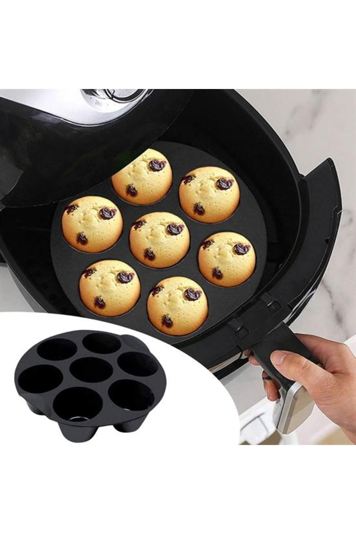 ÇAĞUR çağur 7 Gözlü Silikon Çok Amaçlı Airfryer Muffin Cupcake Kek ve Çörek Pişirme Kalıbı YEN