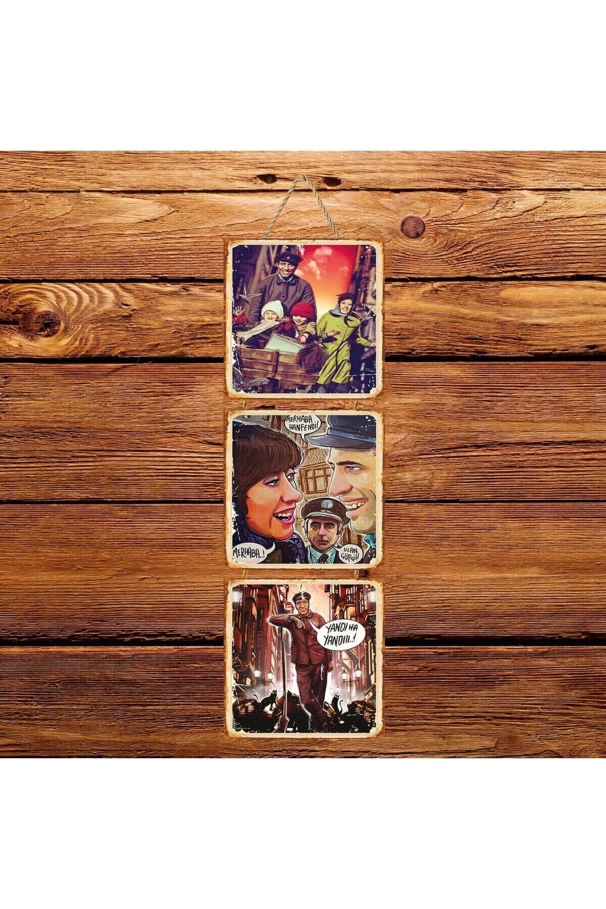 TAKIFİX Çöpçüler Kralı Replikleri Üçlü Retro Ahşap Poster