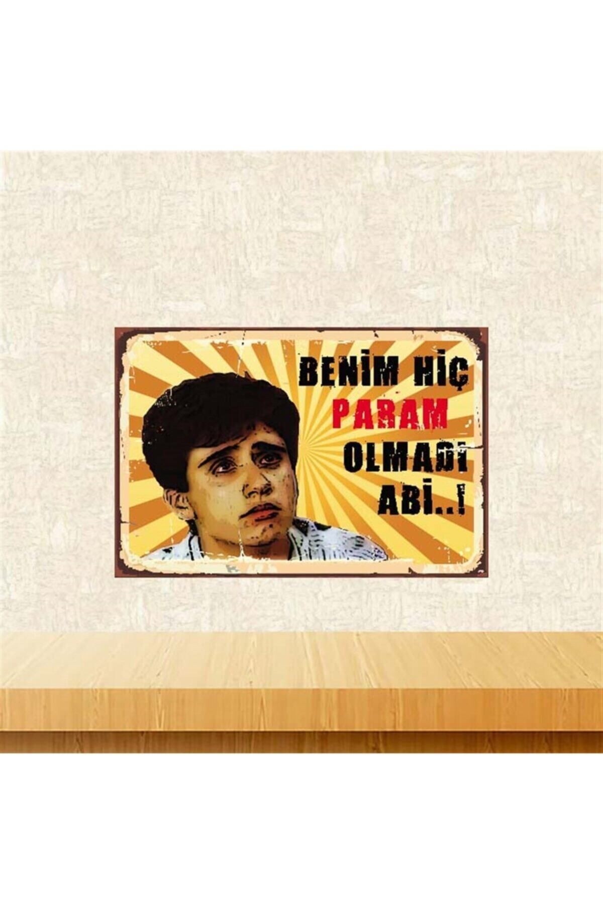TAKIFİX Benim Hiç Param Olmadı Abi Küçük Emrah 20-30 cm Retro Ahşap Poster