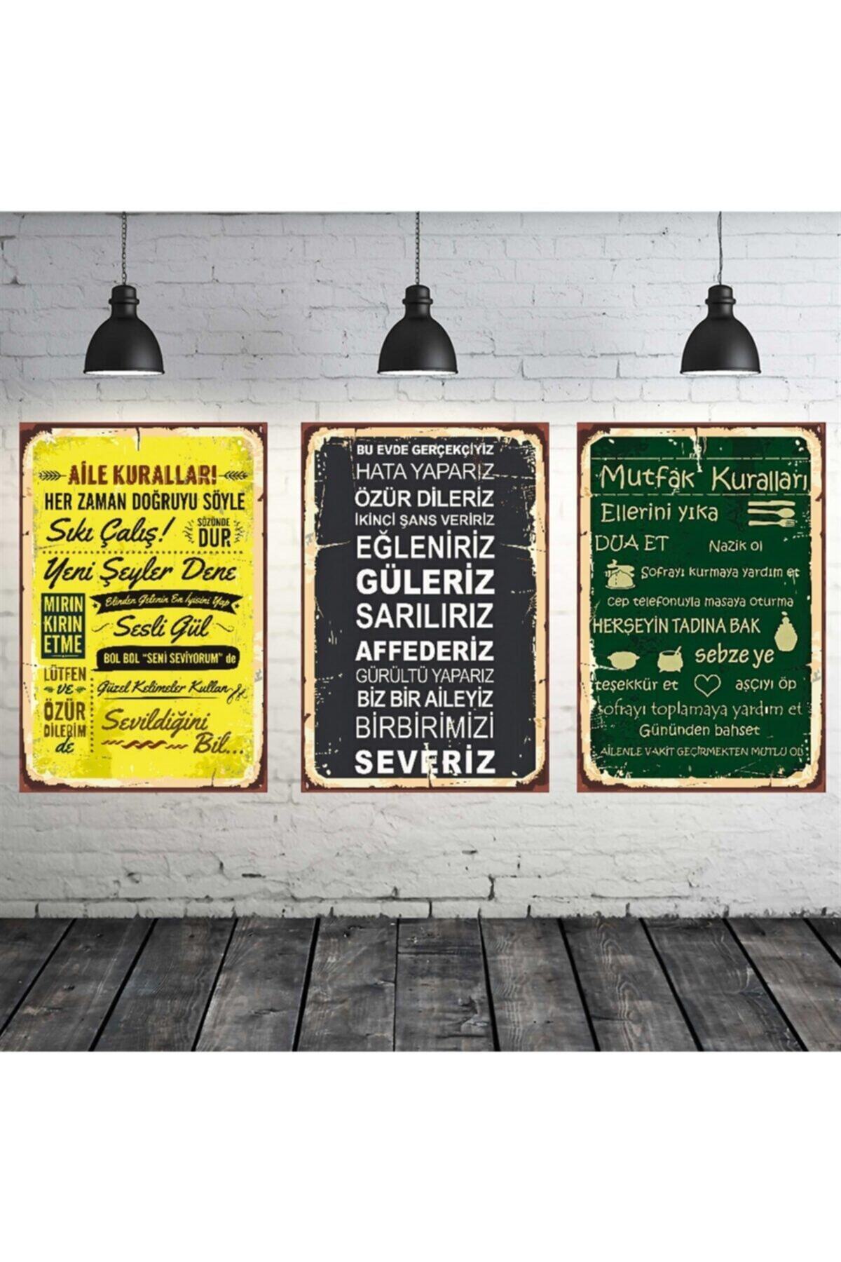 3 Pieces 20-30 cm Mdf Table Set with Family and Kitchen Rules Theme