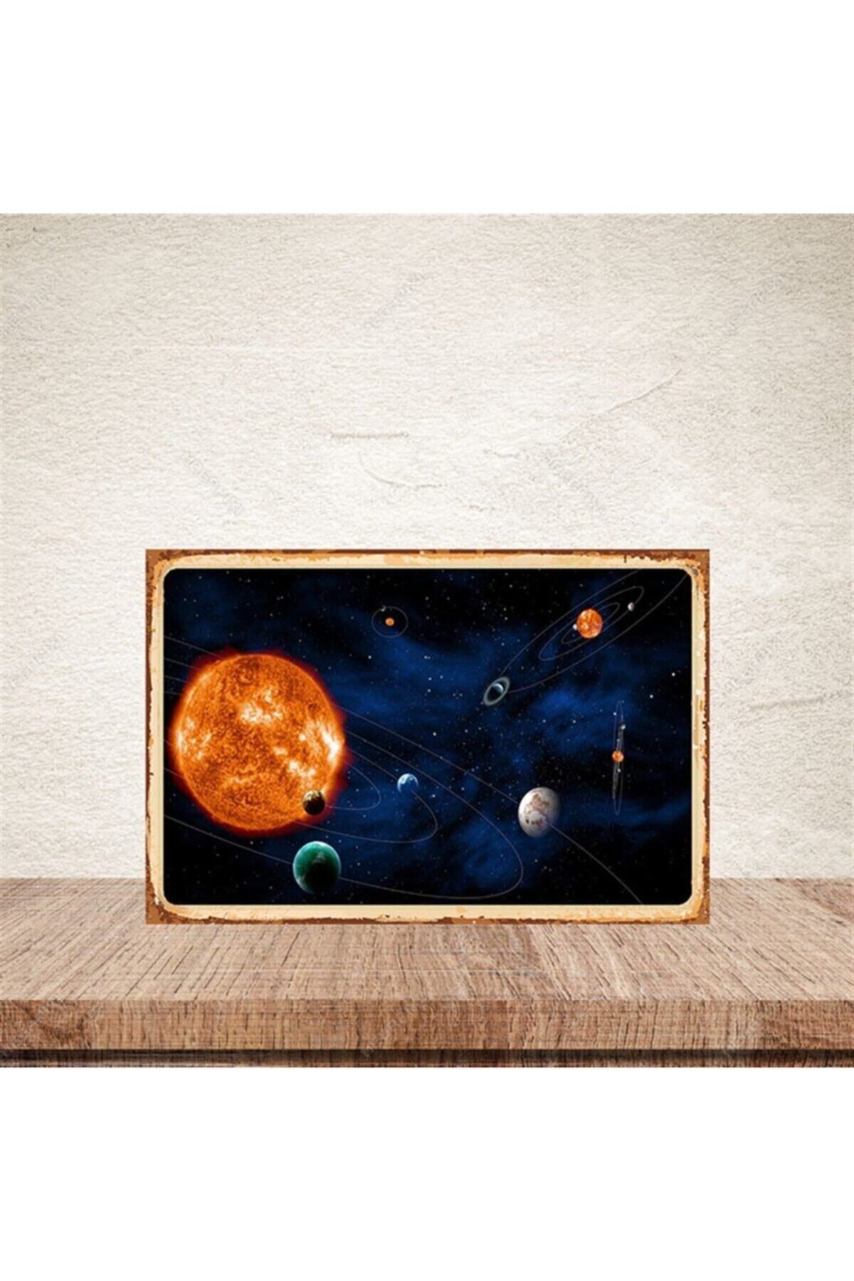 TAKIFİX Güneş ve Gezegenler Retro Ahşap Poster 20x30 cm