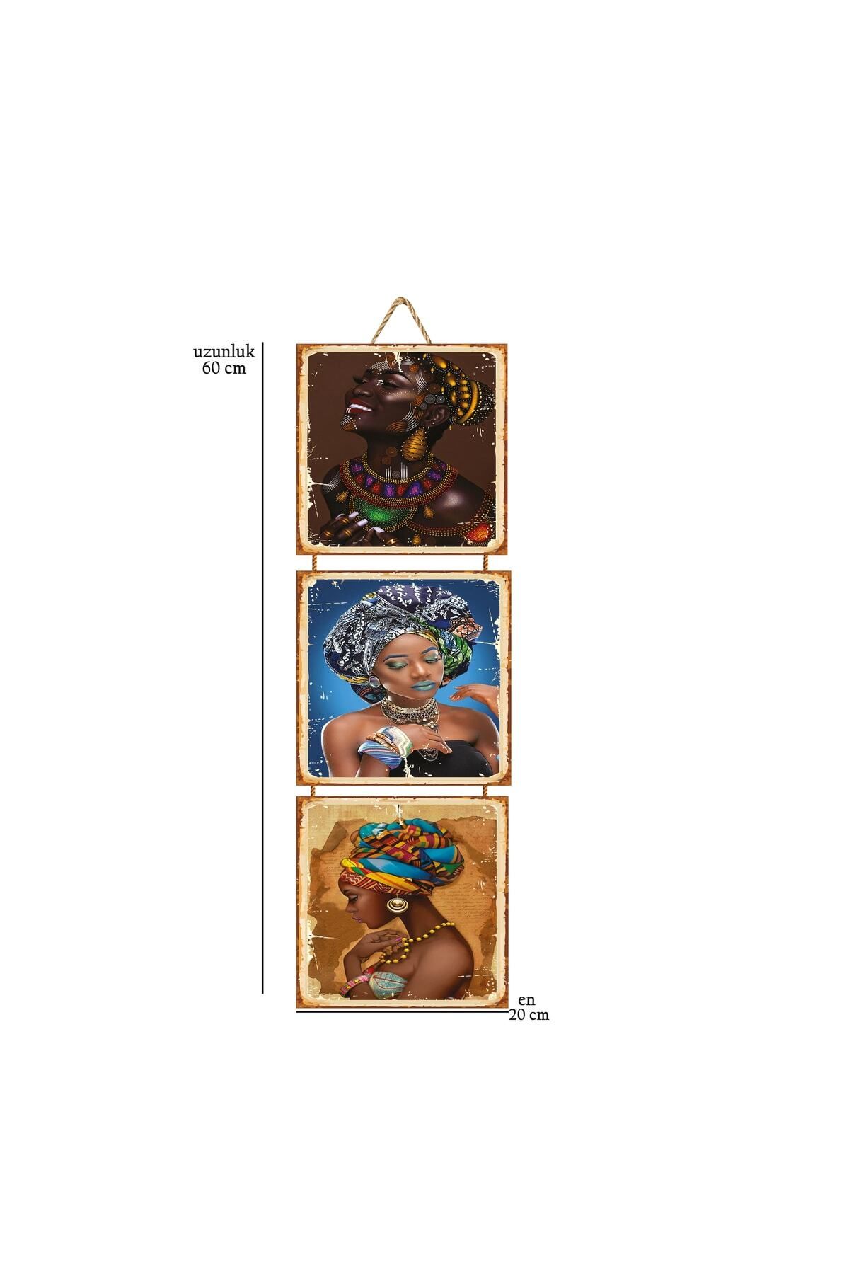 TAKIFİX Zenci Kadın 20x20 Cm Üçlü Ahşap Poster
