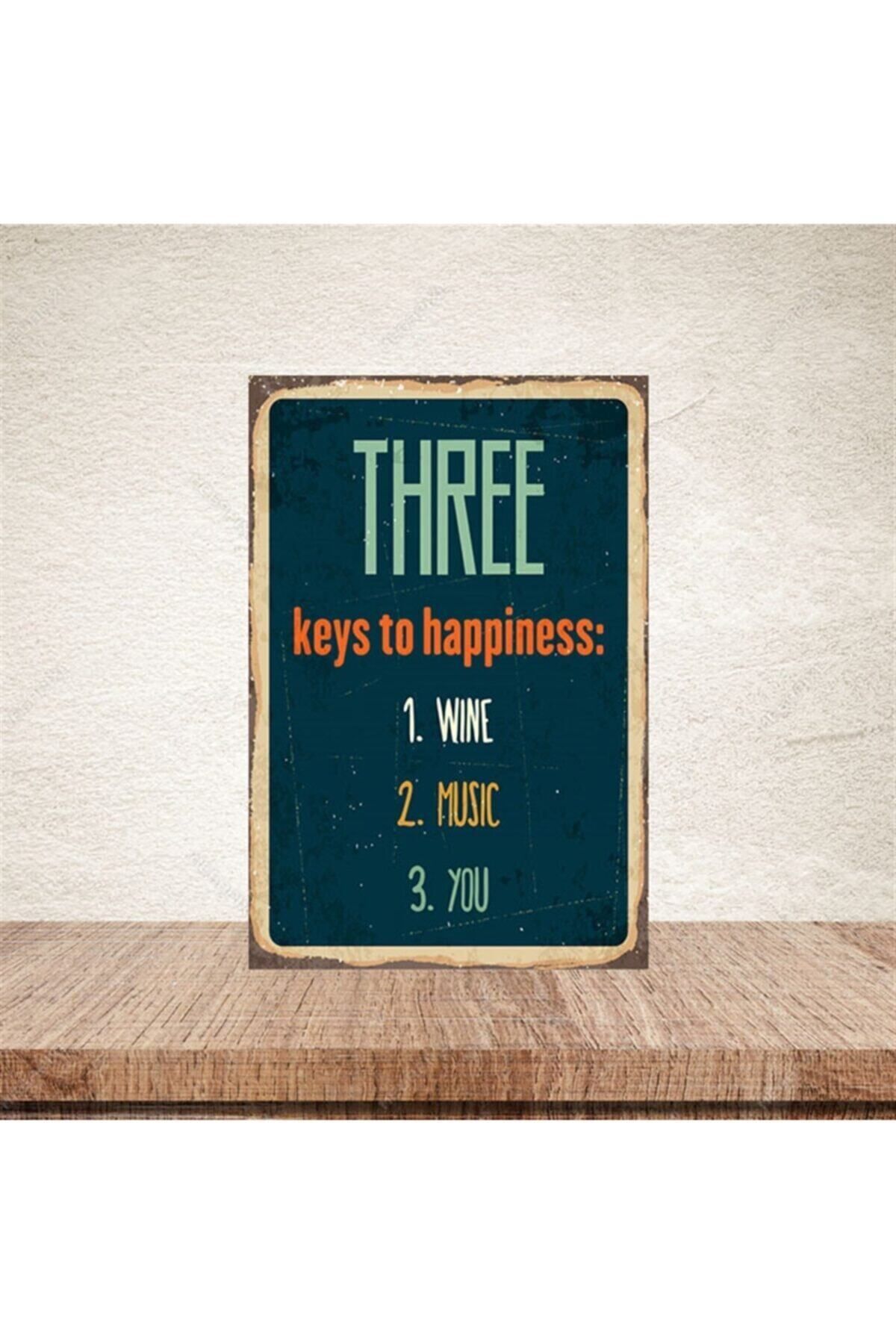 TAKIFİX Theree Keys To Happiness 20-30 Cm Retro Ahşap Poster