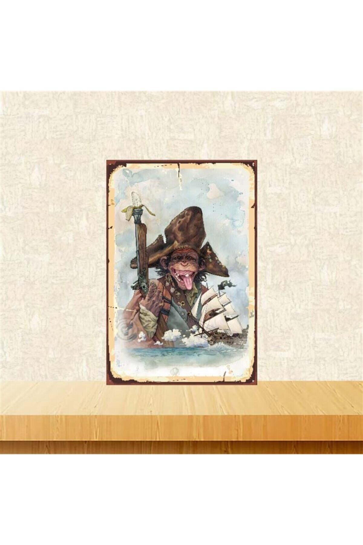 TAKIFİX Korsan Maymun Tasarımlı 20-30 cm Retro Ahşap Poster