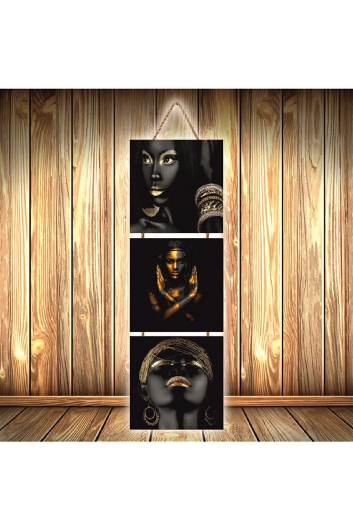 TAKIFİX Siyahi Kadınlar Tasarımlı Üçlü Retro Ahşap Poster Ü452