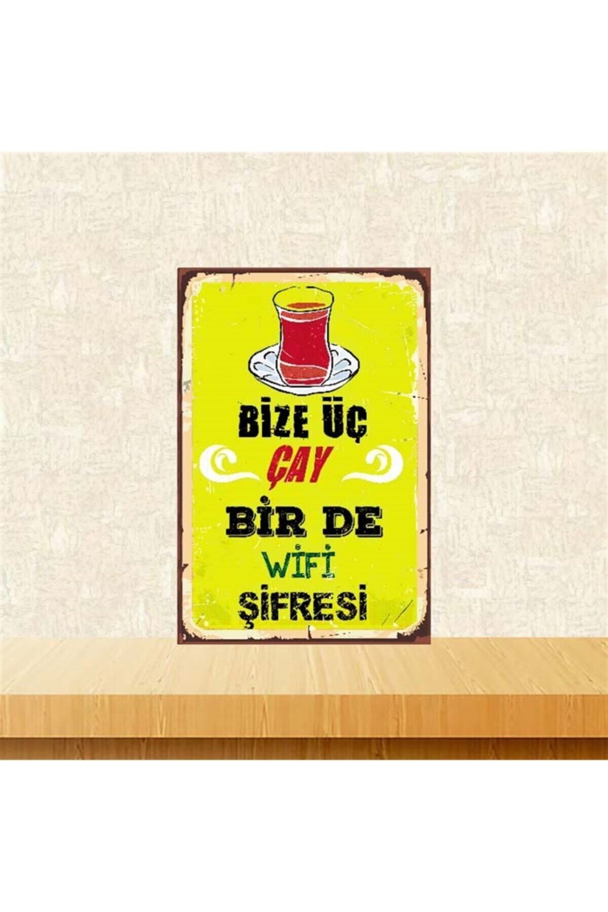 TAKIFİX Bize Üç Çay 20-30 Cm Retro Ahşap Poster