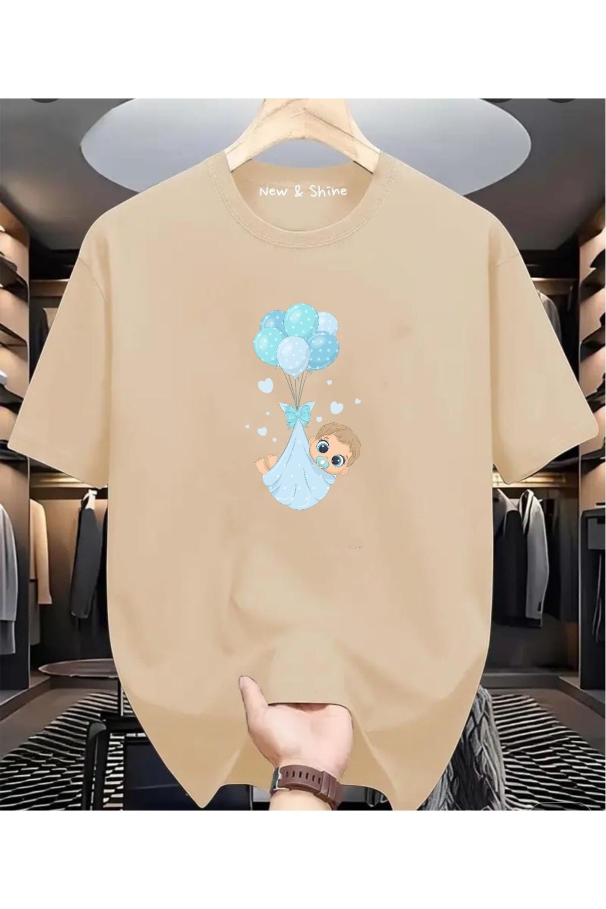 New Shine Erkek Bebek Baskılı Büyük Beden Oversize T-Shirt