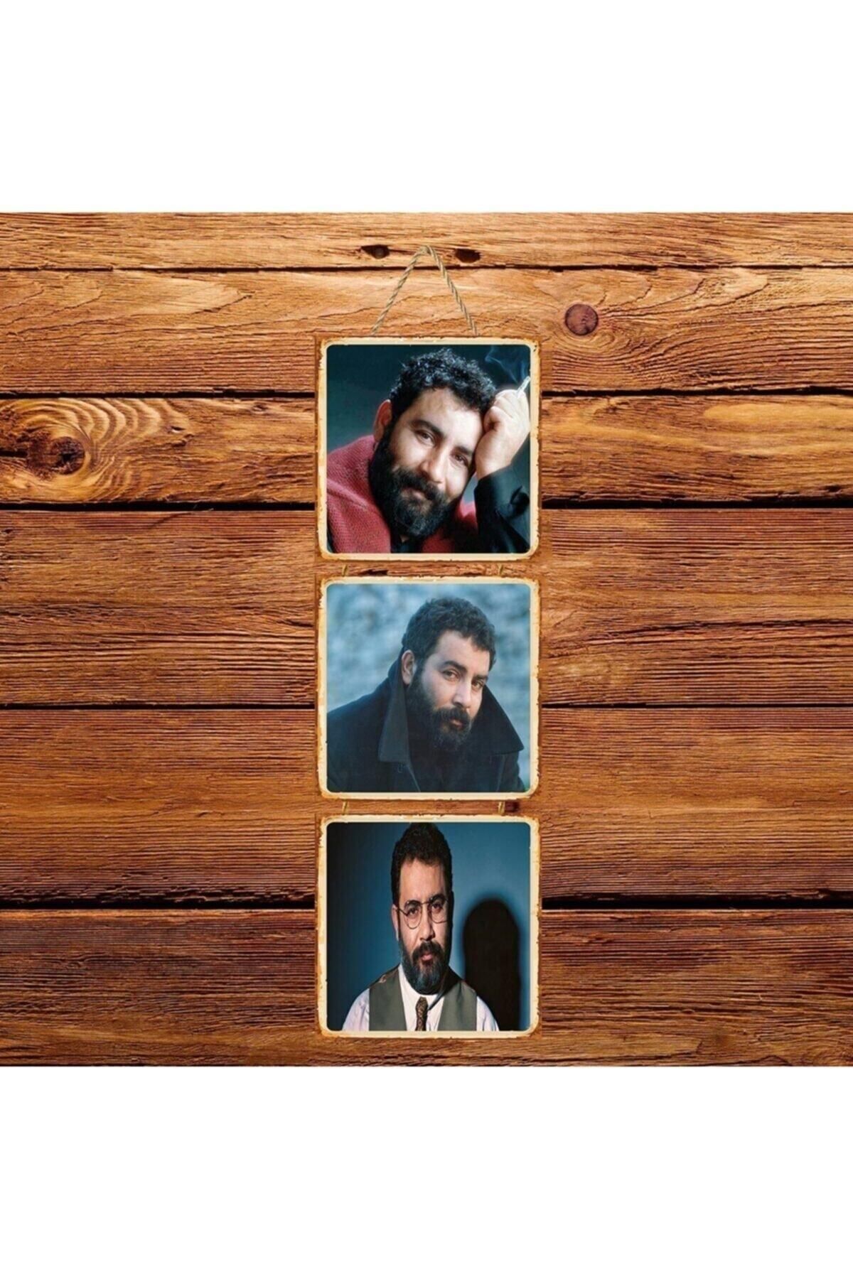 TAKIFİX Ahmet Kaya Üçlü Retro Ahşap Poster