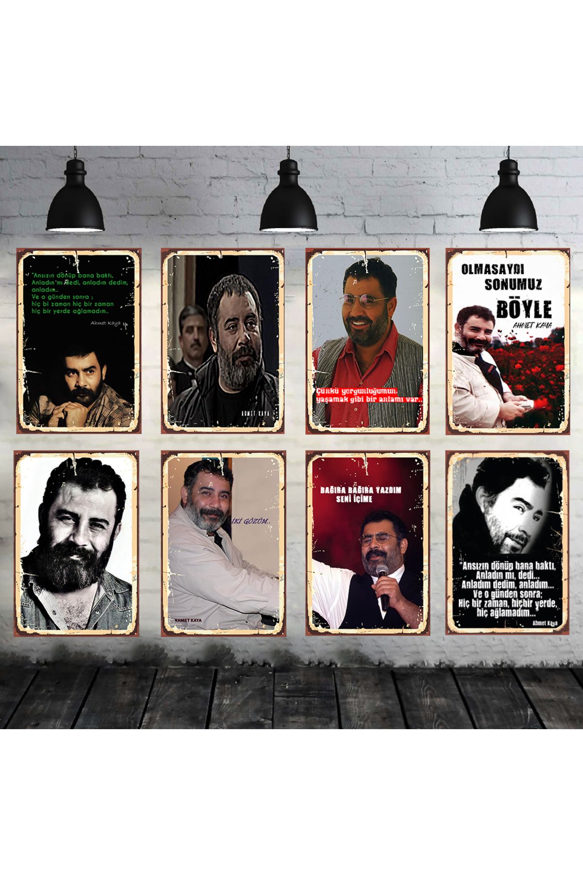 TAKIFİX Ahmet Kaya Seti 8 Adet 20x30 Cm Retro Ahşap Tablo