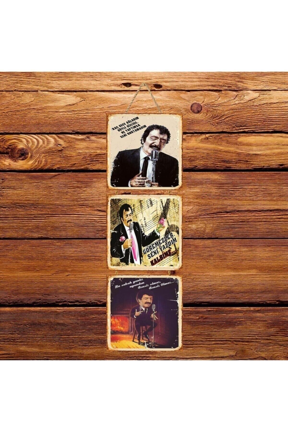 TAKIFİX Müslüm Gürses Seni Unutamadım Üçlü Retro Ahşap Poster