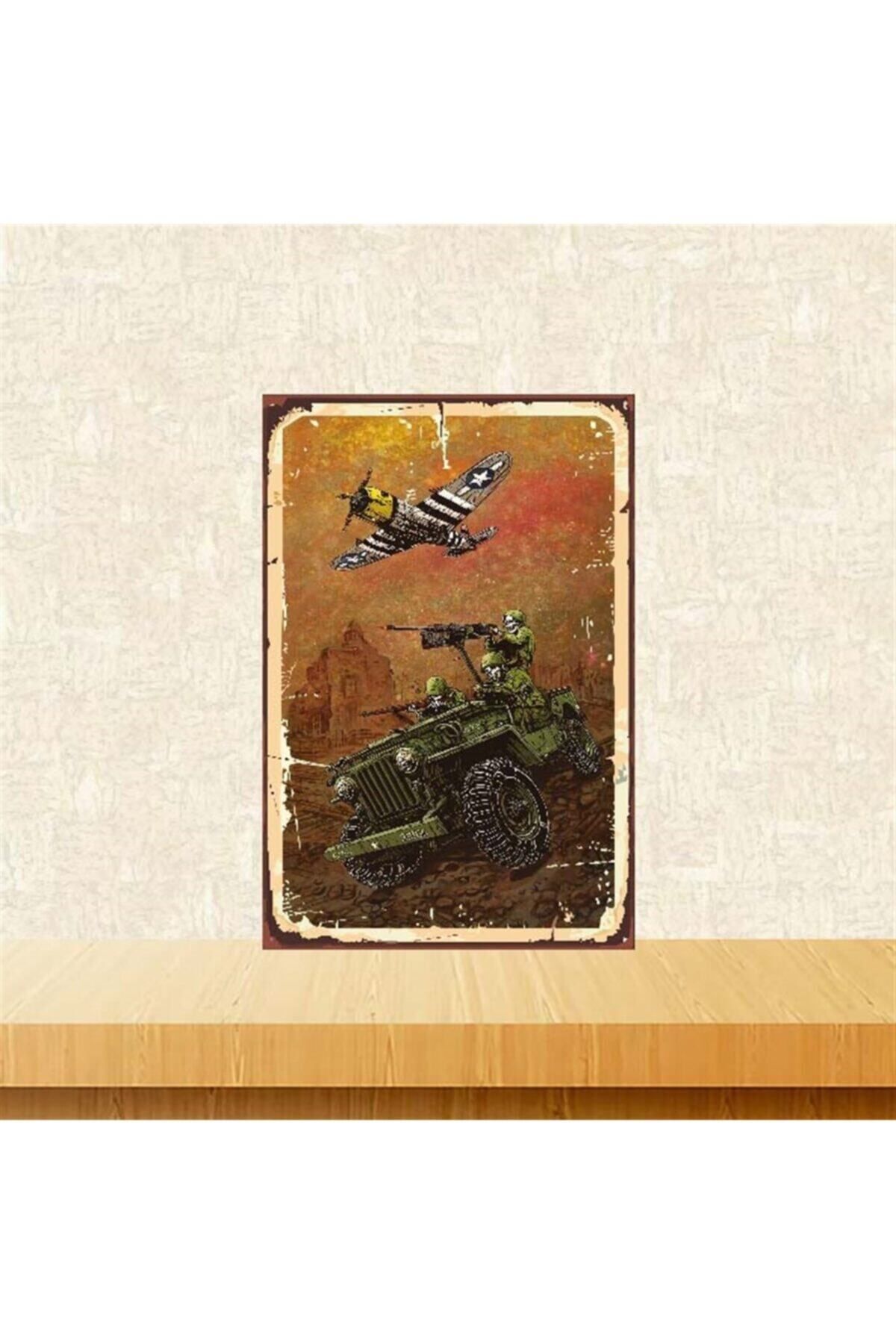 TAKIFİX Savaşan Kurukafa Tasarımlı 20-30 Cm Retro Ahşap Poster